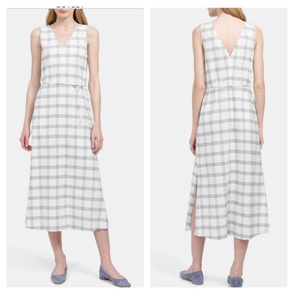 Theory Deep V Maxi Midi Dress In Plaid Viscose Blend Small - Picture 1 of 7